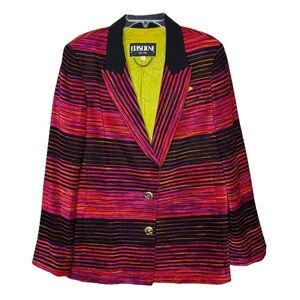CRISCIONE - Vintage Multicolor Striped Button Front Chenille Blazer - Size Large